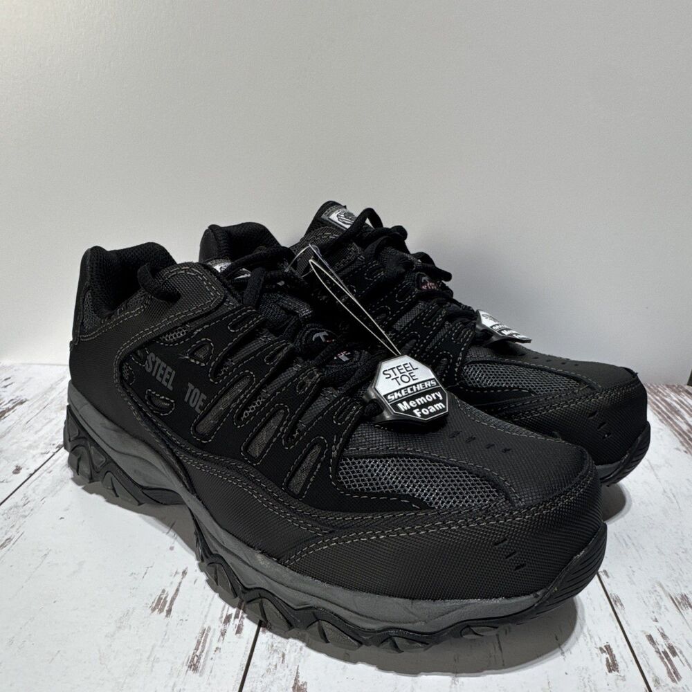 New Skechers Work Cankton Steel Toe EH Wide Men’s 9.5 Black/Charcoal 77055W